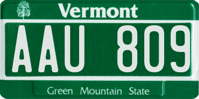 VT license plate AAU809