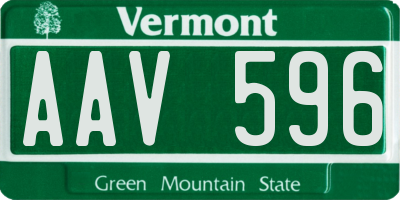 VT license plate AAV596