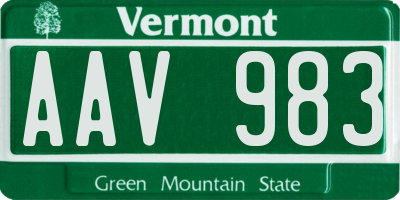 VT license plate AAV983