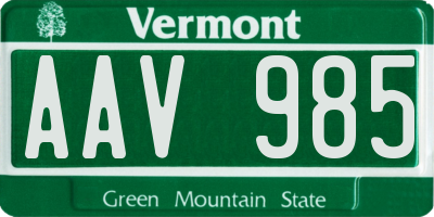 VT license plate AAV985