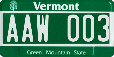 VT license plate AAW003