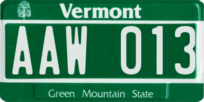 VT license plate AAW013