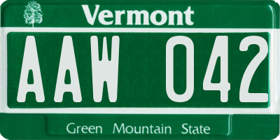 VT license plate AAW042
