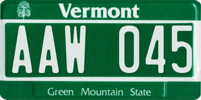 VT license plate AAW045