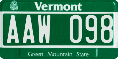 VT license plate AAW098