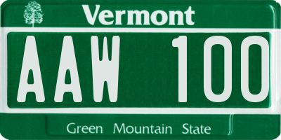 VT license plate AAW100