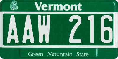 VT license plate AAW216