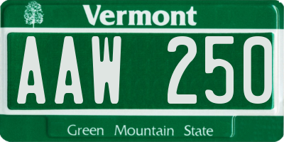 VT license plate AAW250