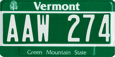 VT license plate AAW274