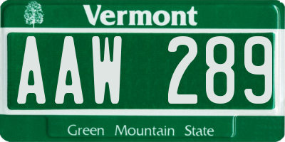 VT license plate AAW289