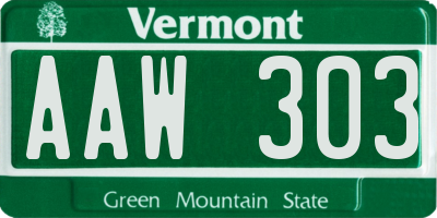 VT license plate AAW303