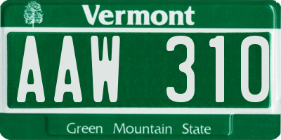 VT license plate AAW310