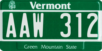 VT license plate AAW312