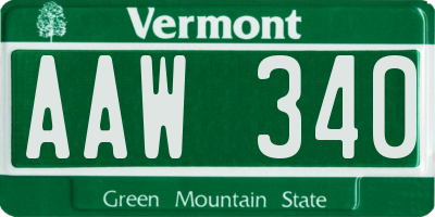 VT license plate AAW340
