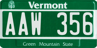 VT license plate AAW356