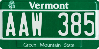 VT license plate AAW385