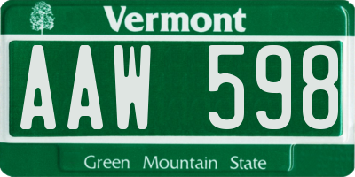 VT license plate AAW598