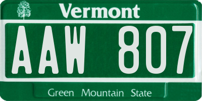 VT license plate AAW807