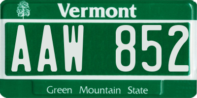 VT license plate AAW852
