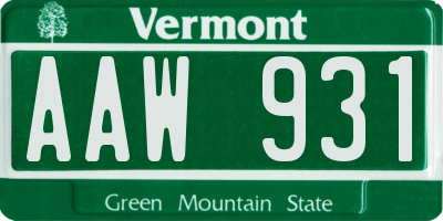 VT license plate AAW931