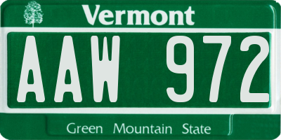 VT license plate AAW972