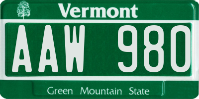 VT license plate AAW980