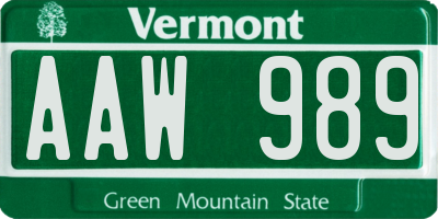 VT license plate AAW989