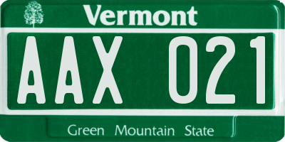 VT license plate AAX021