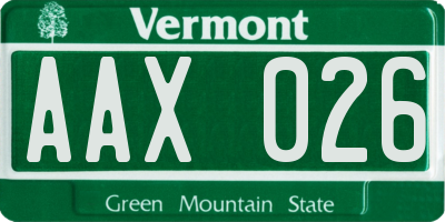 VT license plate AAX026