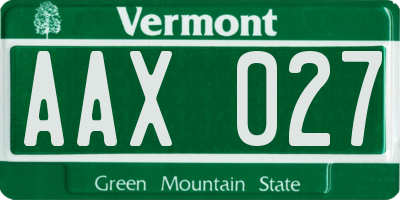 VT license plate AAX027