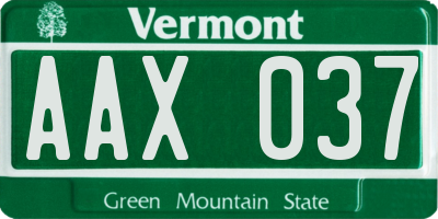 VT license plate AAX037