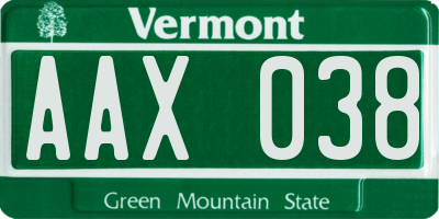 VT license plate AAX038