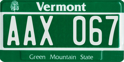 VT license plate AAX067