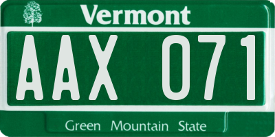 VT license plate AAX071