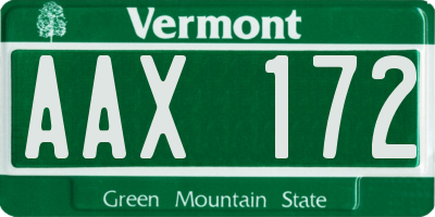 VT license plate AAX172