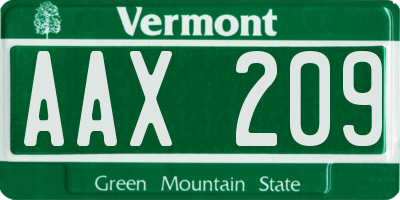 VT license plate AAX209