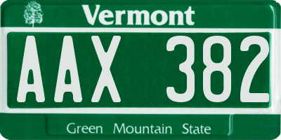 VT license plate AAX382