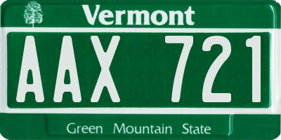 VT license plate AAX721