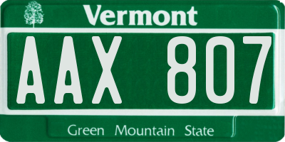 VT license plate AAX807