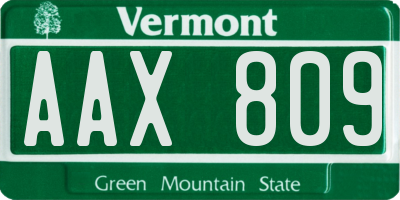 VT license plate AAX809