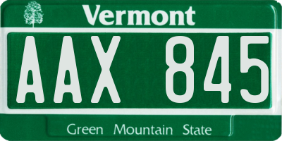 VT license plate AAX845