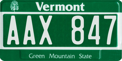 VT license plate AAX847