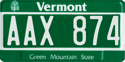 VT license plate AAX874