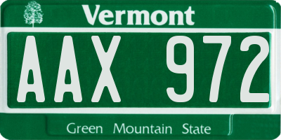 VT license plate AAX972