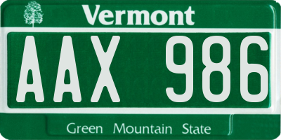 VT license plate AAX986
