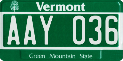 VT license plate AAY036