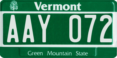 VT license plate AAY072