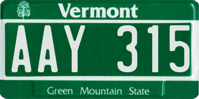 VT license plate AAY315