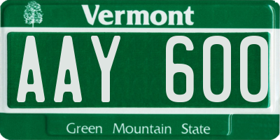VT license plate AAY600