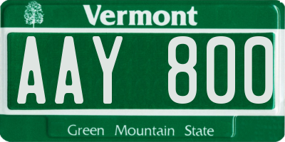 VT license plate AAY800